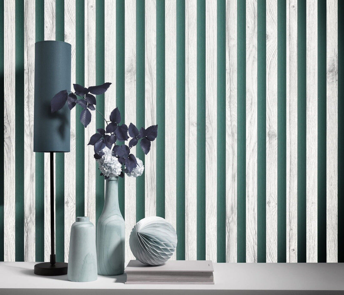 Erismann Non-woven Wooden Panels Green White Wood Look Wallpaper  10295-31