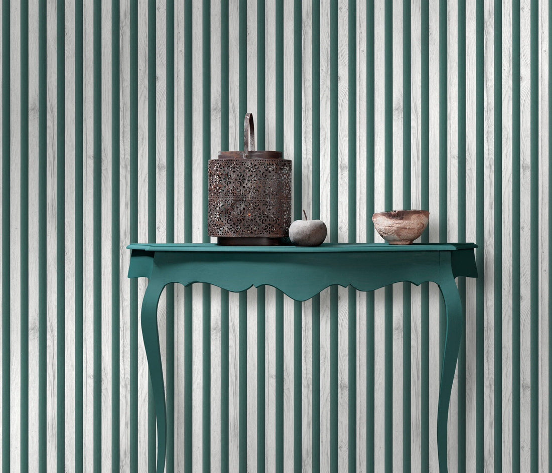 Erismann Non-woven Wooden Panels Green White Wood Look Wallpaper  10295-31