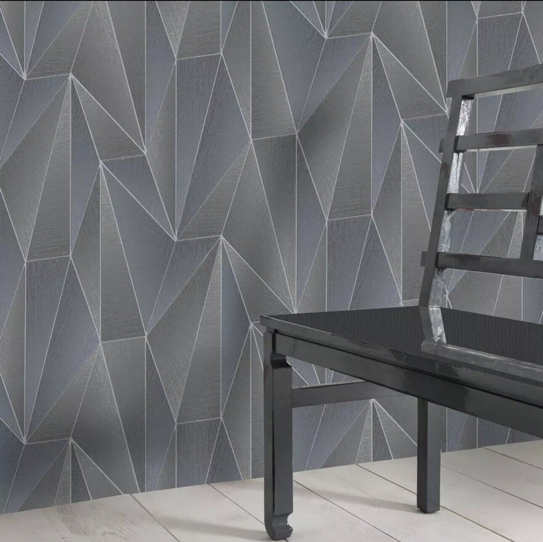 Erismann Geometric Charcoal Wallpaper 10294-15 - Textured Metallic Geo Shapes