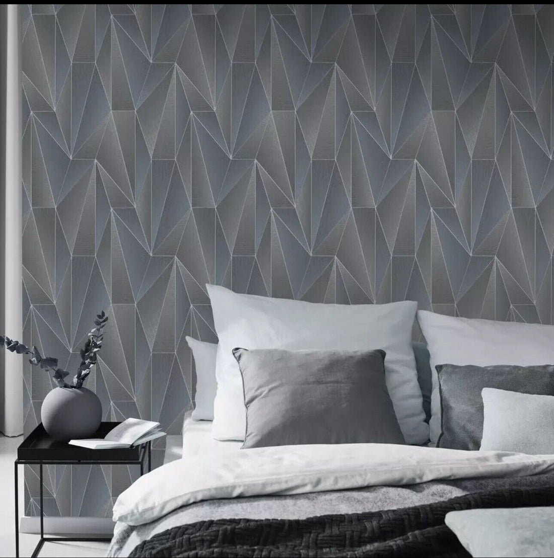 Erismann Geometric Charcoal Wallpaper 10294-15 - Textured Metallic Geo Shapes