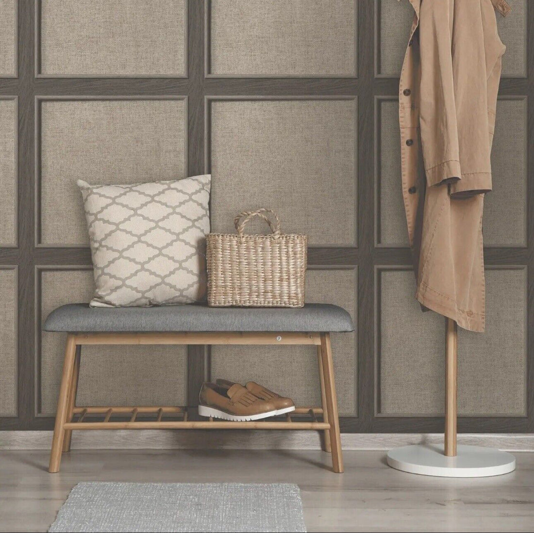 Rasch Dark Oak Wood Panel Wallpaper – 3D Effect Brown Hessian Textured Wall Panels – 285771