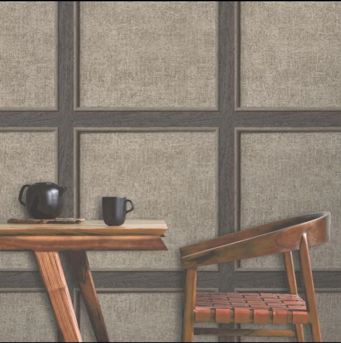 Rasch Dark Oak Wood Panel Wallpaper – 3D Effect Brown Hessian Textured Wall Panels – 285771