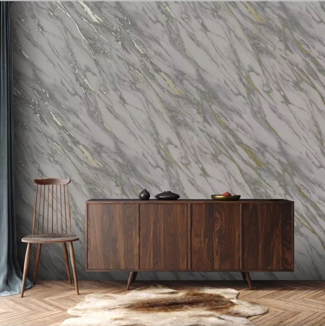 Rasch Realistic Marble Print Modern Contemporary Metallic Grey Wallpaper 284361
