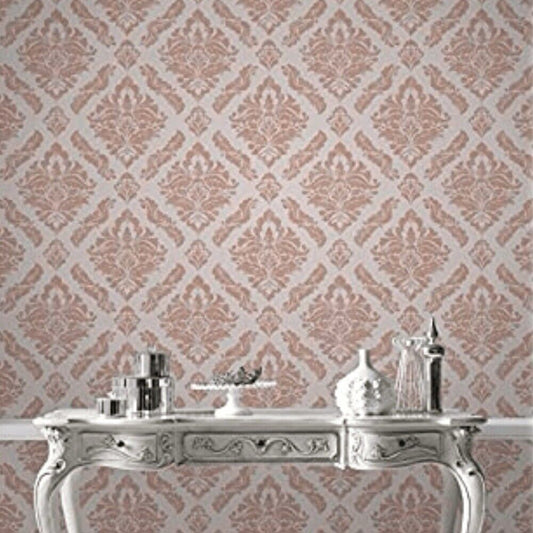 Graham & Brown Super Fresco Damask Wallpaper 104260 – Rose Gold Metallic Textured Vinyl, 10m Roll