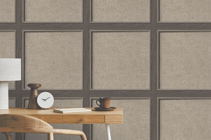 Rasch Dark Oak Wood Panel Wallpaper – 3D Effect Brown Hessian Textured Wall Panels – 285771