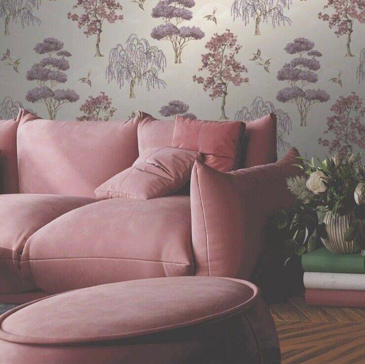 Rasch Maya Willow Woodland Mauve Bird Print Luxury Wallpaper Clearance 283890